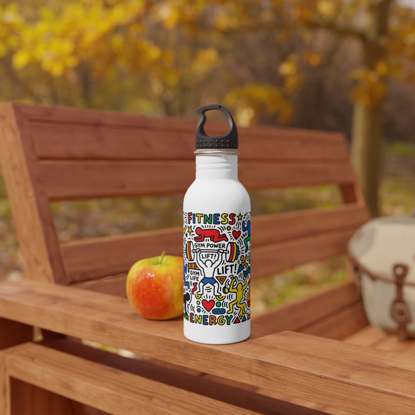 Fitness Doodle Stainless Steel Water Bottle – Motivational Gym Design (I  Pushups)