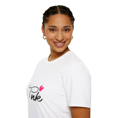 Pink Script T‑Shirt with Heart — Cute Feminine Graphic Tee
