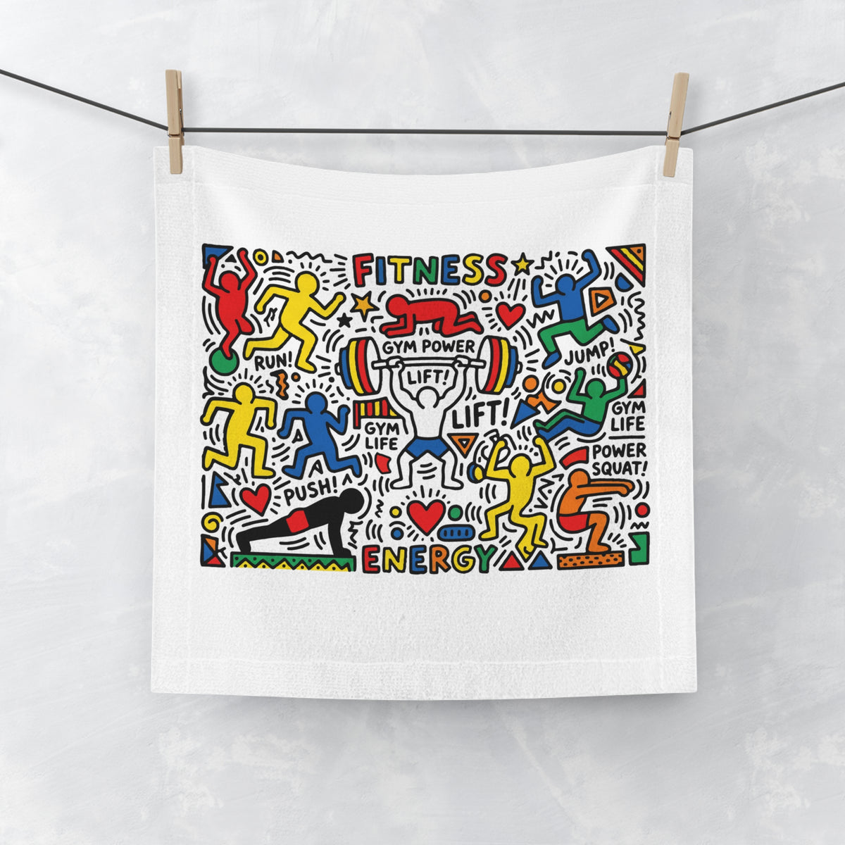 Fitness Energy Face Towel — Colorful Gym Life Workout Design