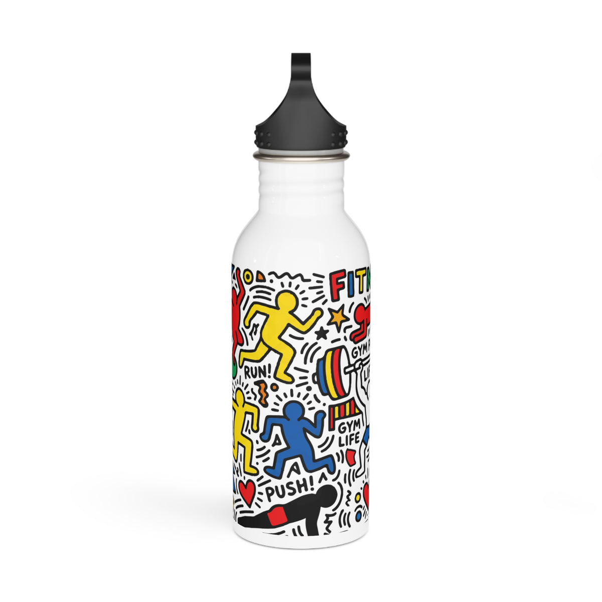 Fitness Doodle Stainless Steel Water Bottle – Motivational Gym Design (I  Pushups)