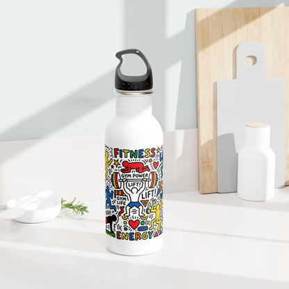 Fitness Doodle Stainless Steel Water Bottle – Motivational Gym Design (I  Pushups)
