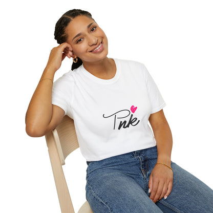 Pink Script T‑Shirt with Heart — Cute Feminine Graphic Tee