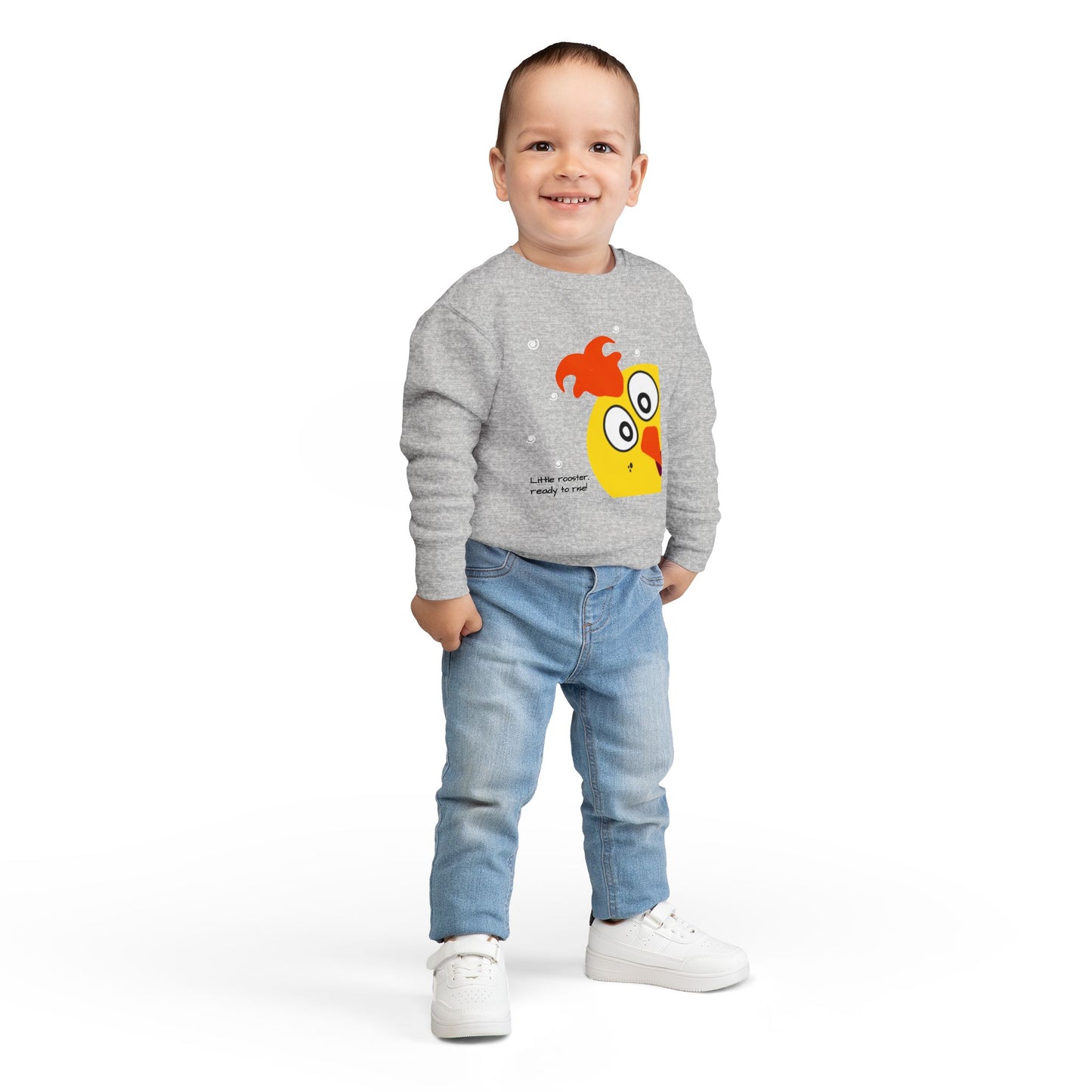 Toddler Sweatshirt - "Little Rooster, Ready to Roar" Cute Chick Graphic
